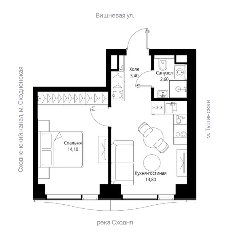 1-комнатная 33.9 м2 в ЖК undefined корпус null этаж 6