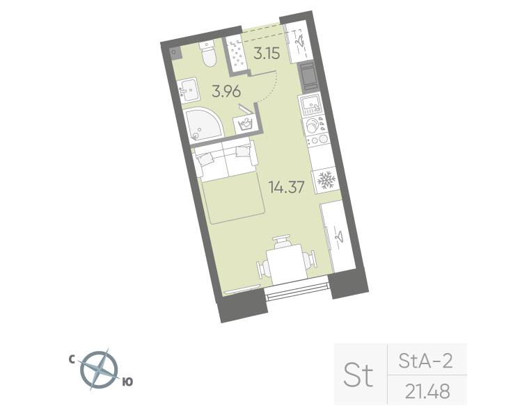 Студия 21 м2 в ЖК Бульвар Грина корпус null этаж 8