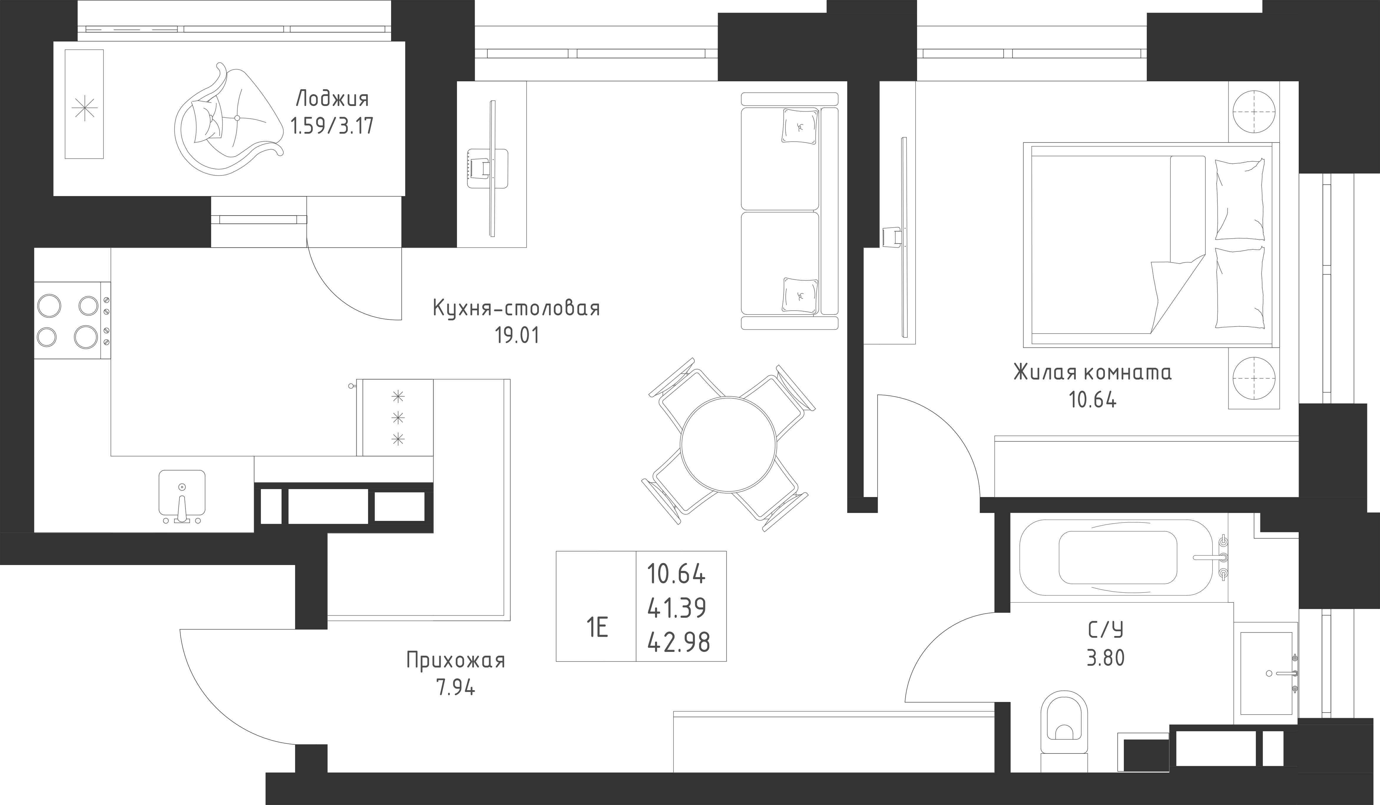 Студия 42 м2 в ЖК Мой Ритм корпус null этаж 14