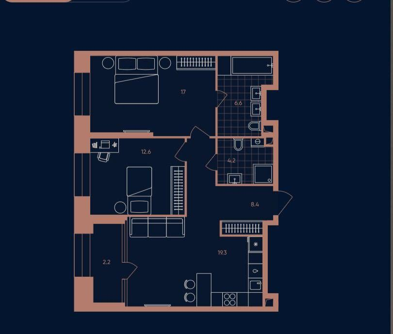 3-комнатная 70.3 м2 в ЖК undefined корпус null этаж 11