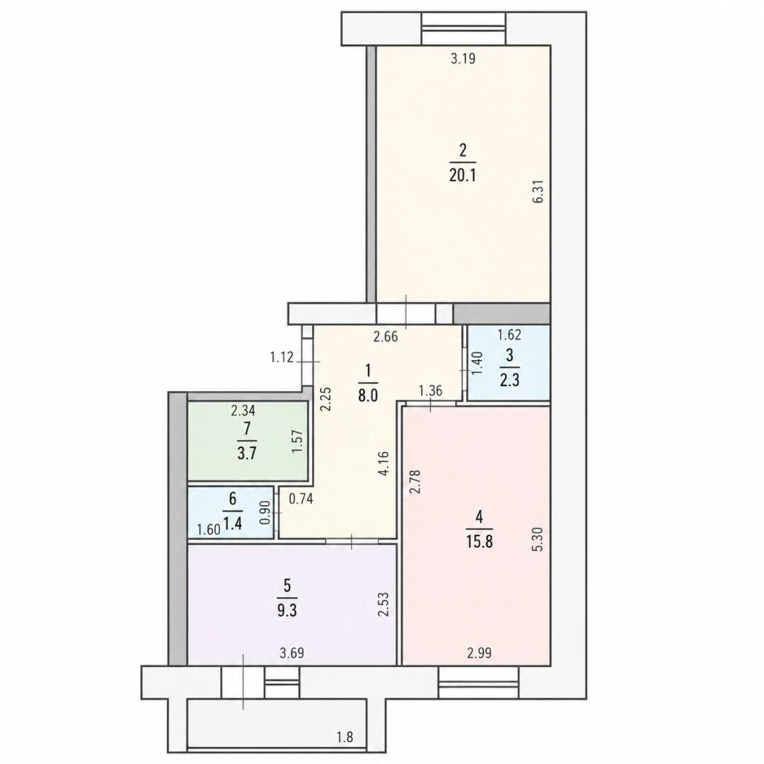 2-комнатная 64 м2 в ЖК undefined корпус null этаж 7