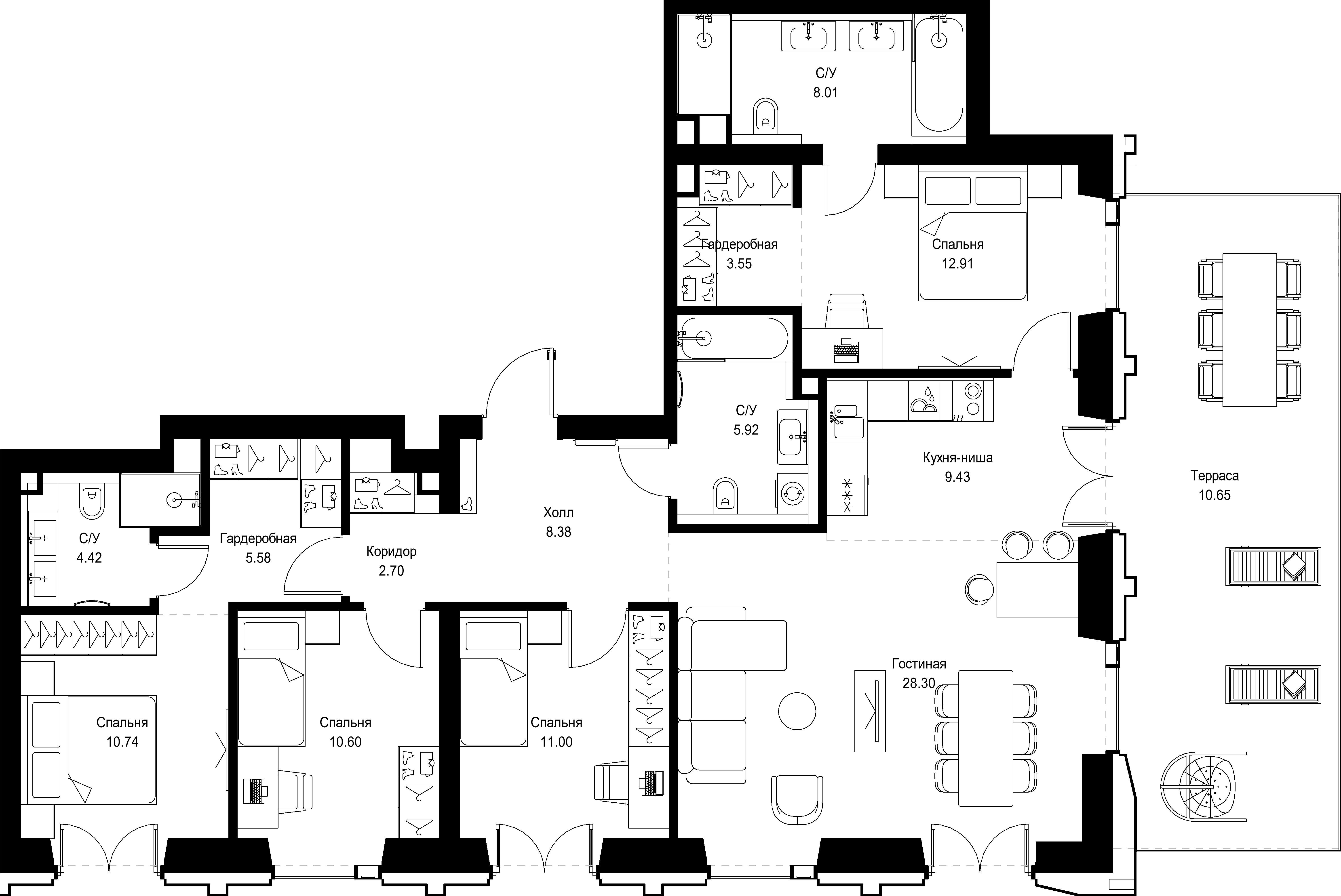 4-комнатная 132 м2 в ЖК SET корпус null этаж 2