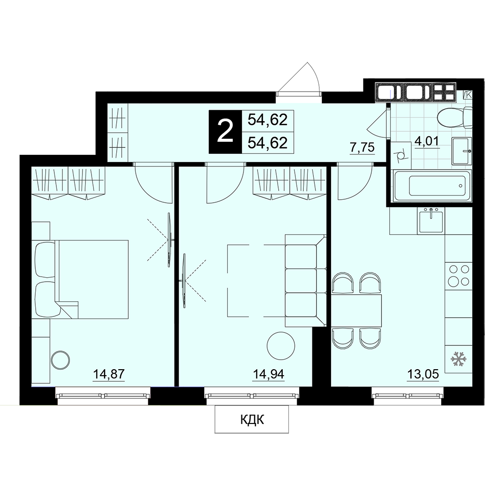 2-комнатная 54 м2 в ЖК Макрорайон Амград корпус null этаж 3