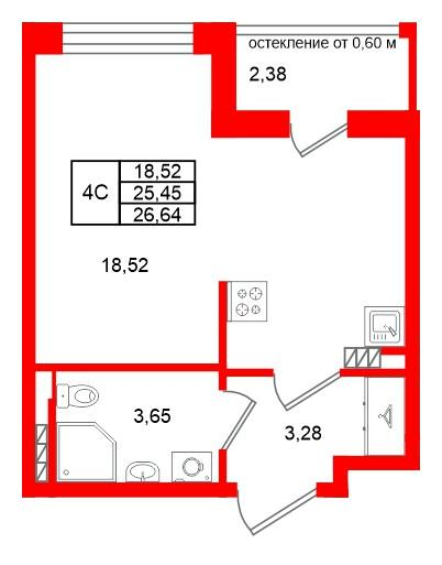 Студия 25 м2 в ЖК Универ Сити корпус null этаж 4