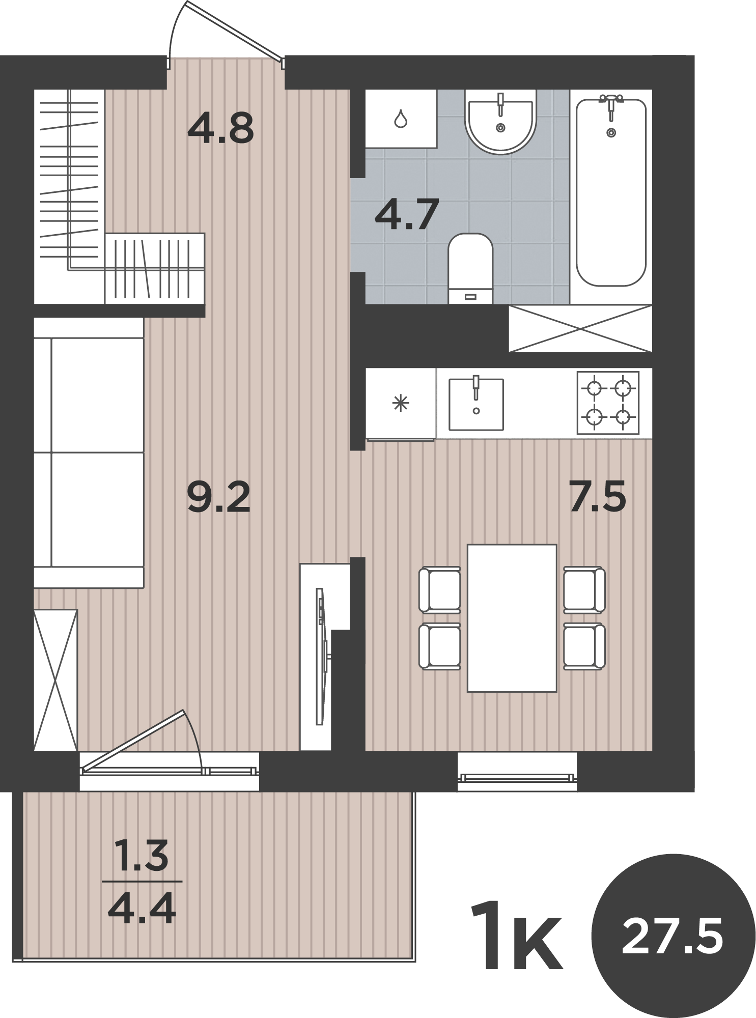1-комнатная 27 м2 в ЖК Левада корпус null этаж 9