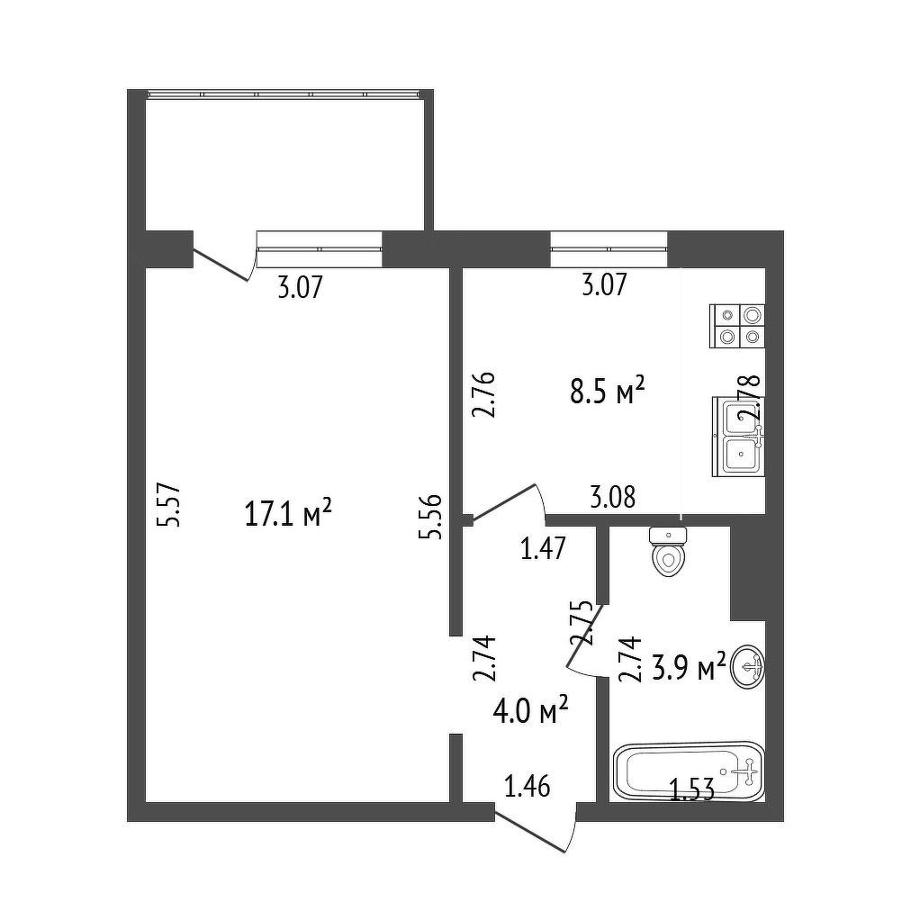 1-комнатная 33.5 м2 в ЖК undefined корпус null этаж 3