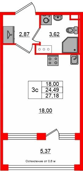 Студия 24 м2 в ЖК Сэтл Лофт корпус null этаж 5