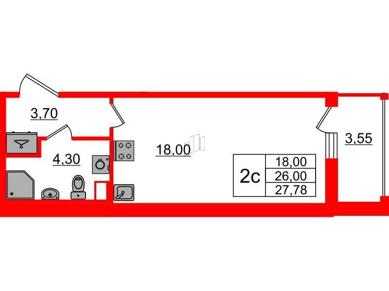Студия 26 м2 в ЖК Бионика Заповедная корпус null этаж 2