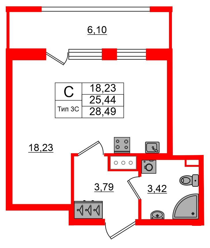 Студия 25 м2 в ЖК Setl Ривьера корпус null этаж 12