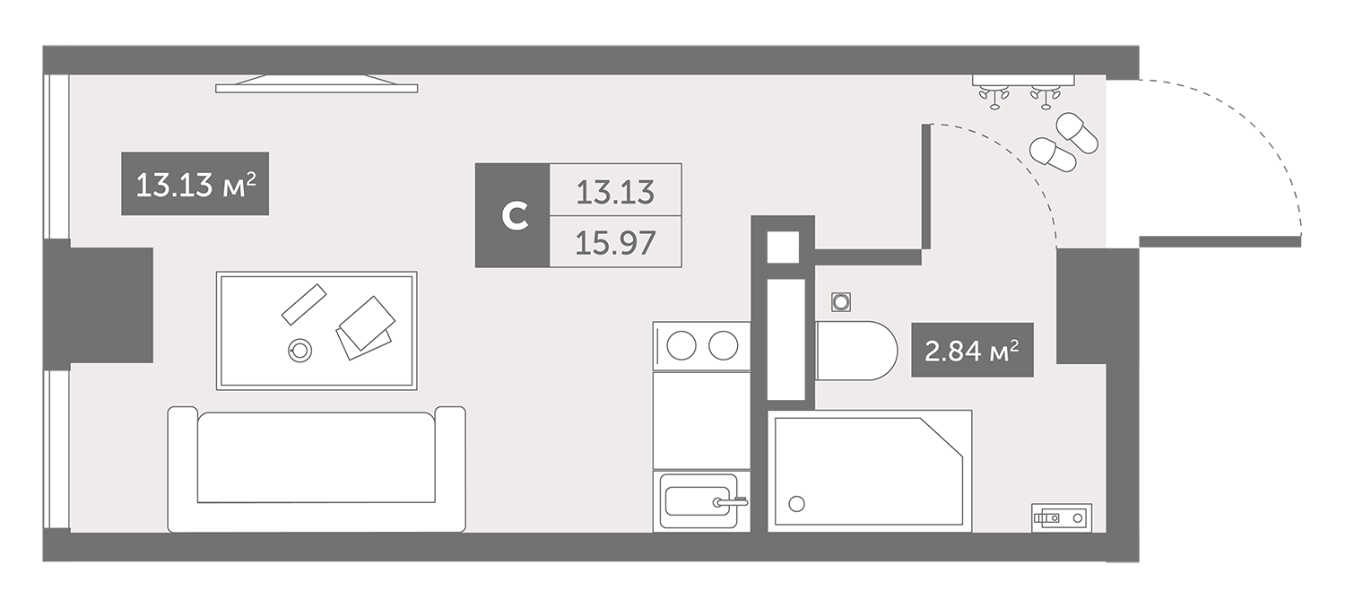 Студия 16 м2 в ЖК Зум Чёрная Речка корпус null этаж 2