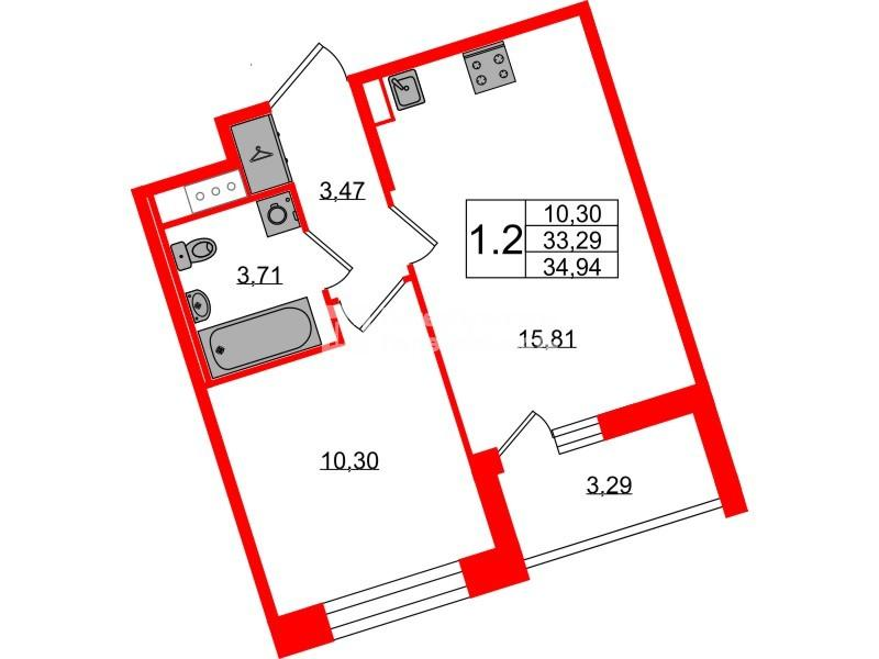 1-комнатная 33 м2 в ЖК Астра Континенталь корпус null этаж 10