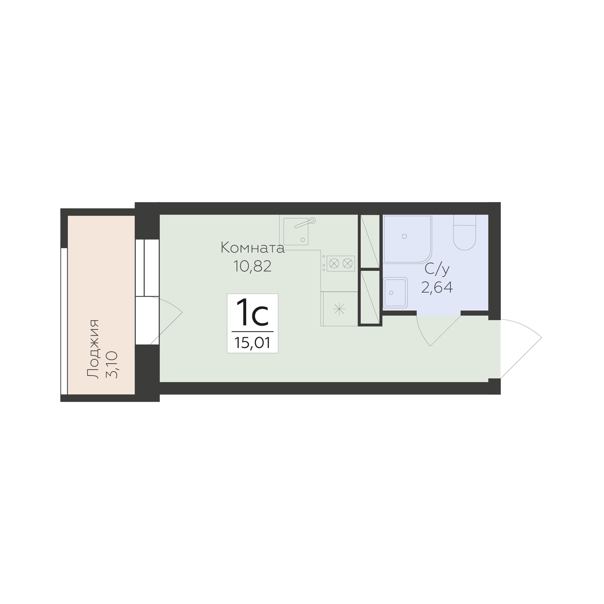 1-комнатная 15 м2 в ЖК Flora корпус null этаж 7