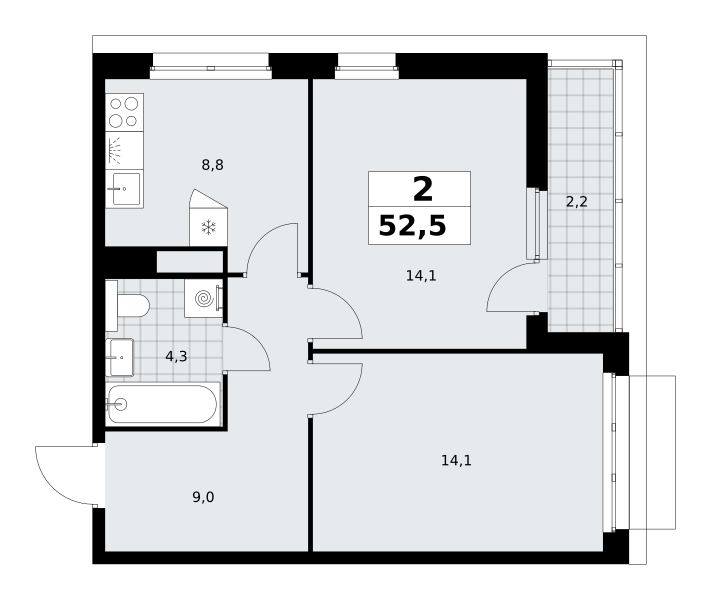 2-комнатная 52 м2 в ЖК Деснаречье корпус null этаж 8