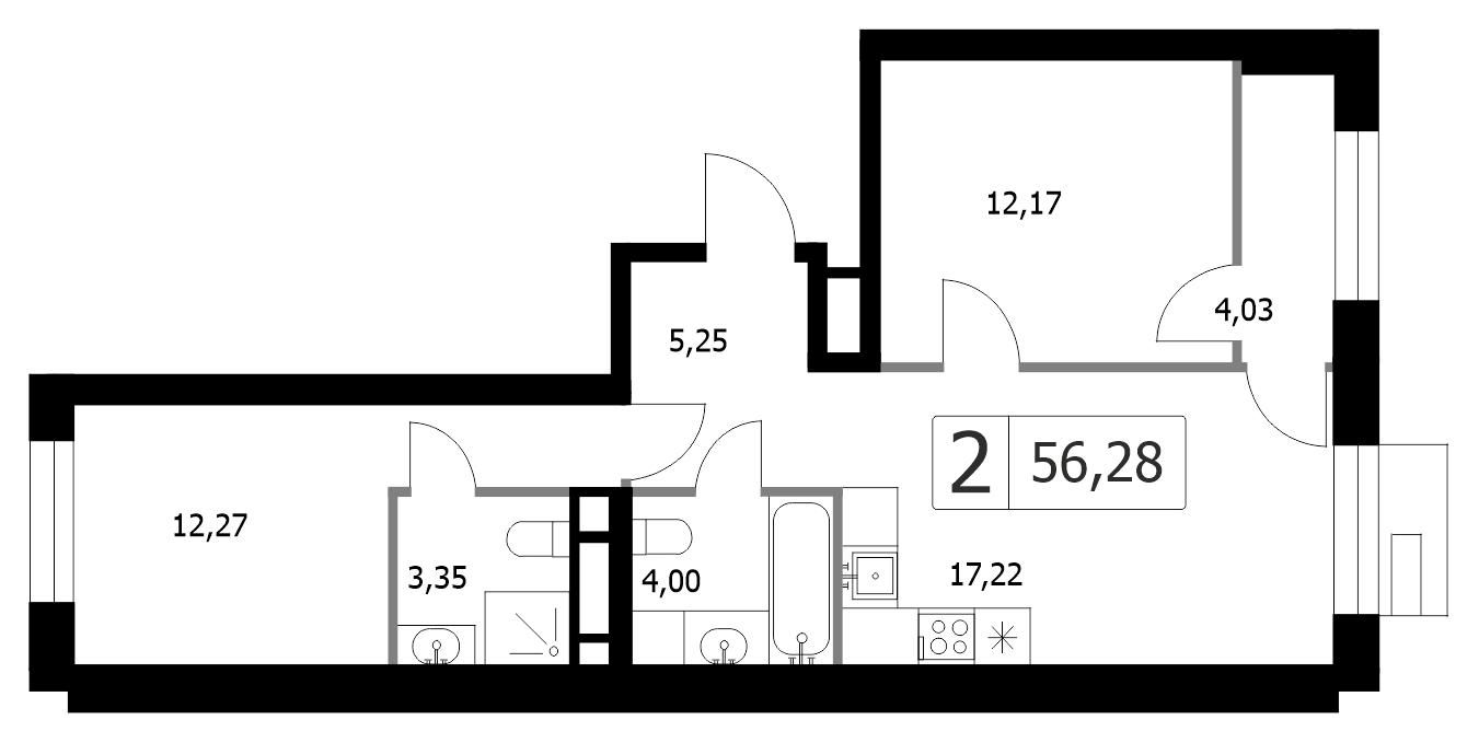 2-комнатная 56 м2 в ЖК Smart Garden корпус null этаж 6