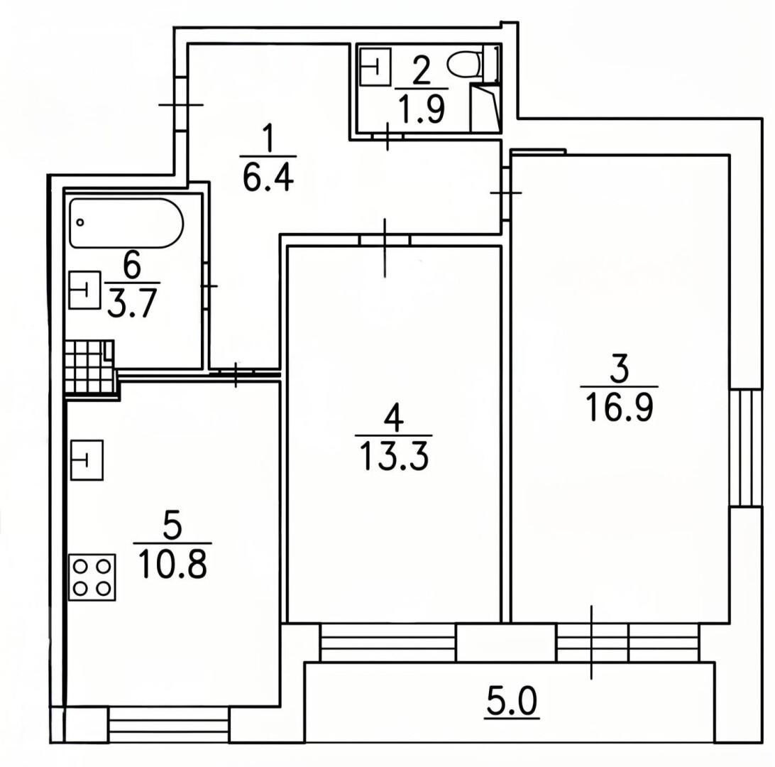 2-комнатная 55 м2 в ЖК undefined корпус null этаж 4