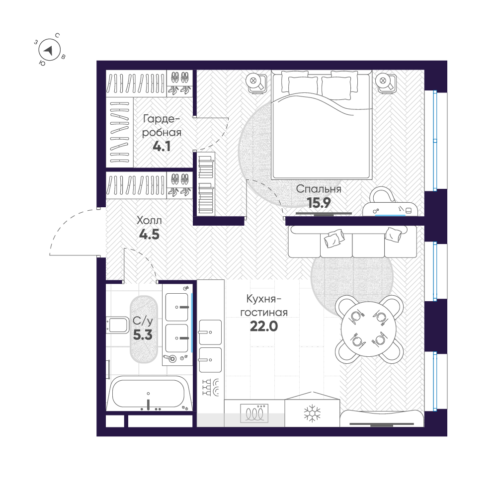 1-комнатная 51 м2 в ЖК ЛДМ корпус null этаж 3