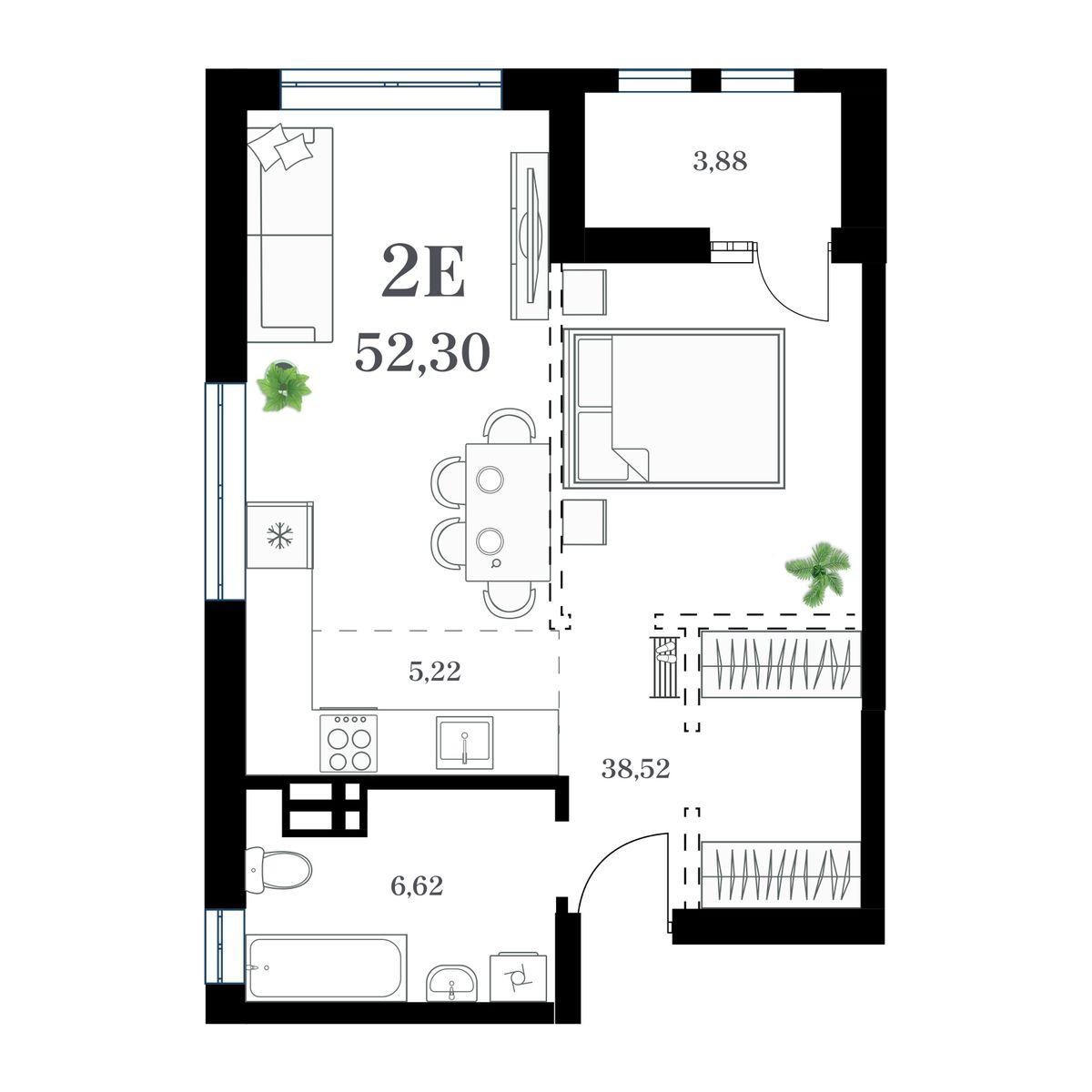 1-комнатная 52 м2 в ЖК Амурский корпус null этаж 13