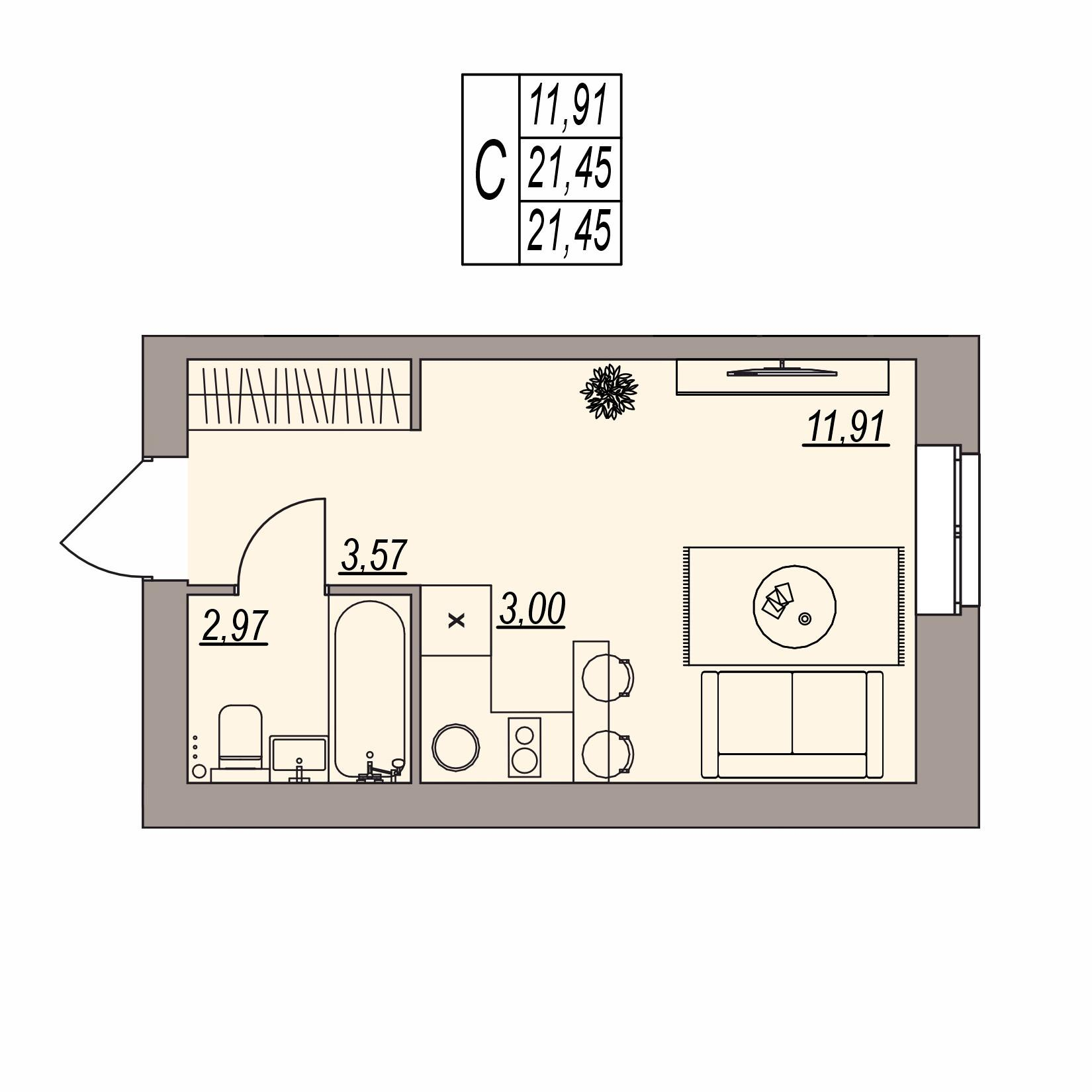 Студия 21 м2 в ЖК Герои поколений корпус null этаж 3