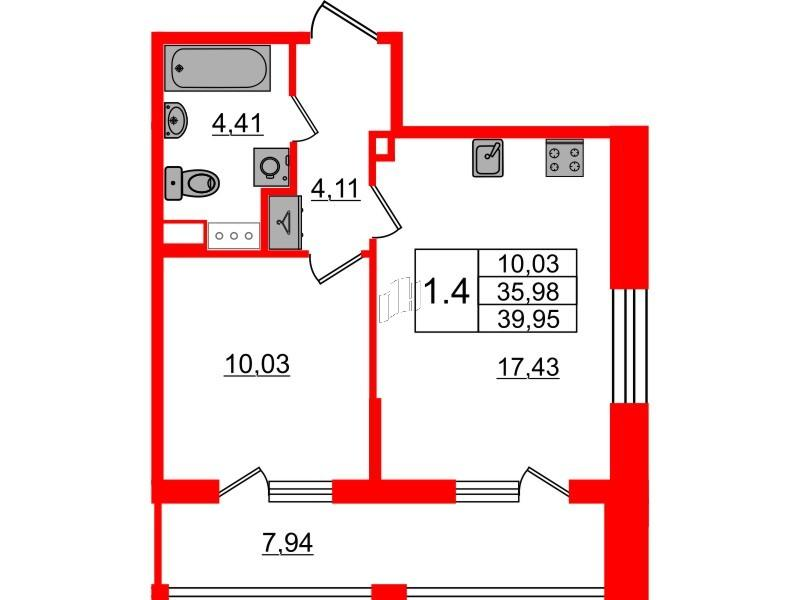 1-комнатная 35 м2 в ЖК Бионика Заповедная корпус null этаж 2