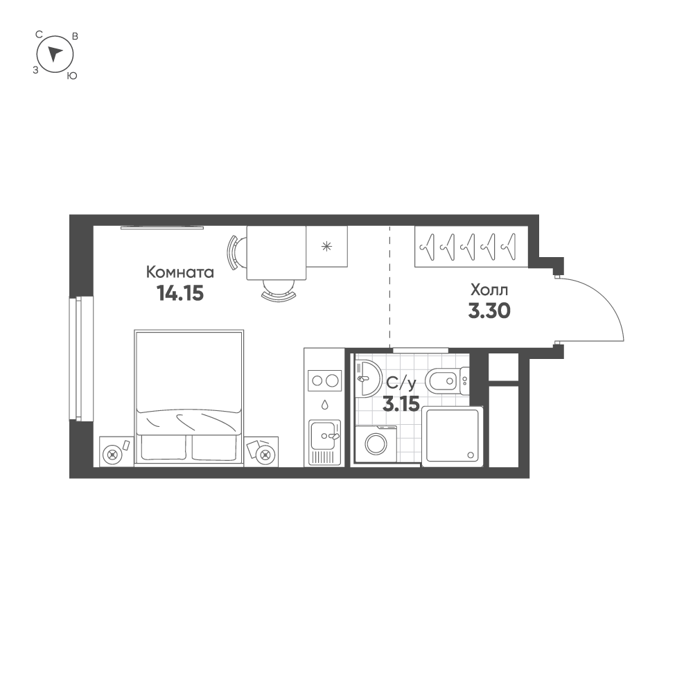 Студия 20 м2 в ЖК АВЕНЮ-АПАРТ ПУЛКОВО корпус null этаж 5