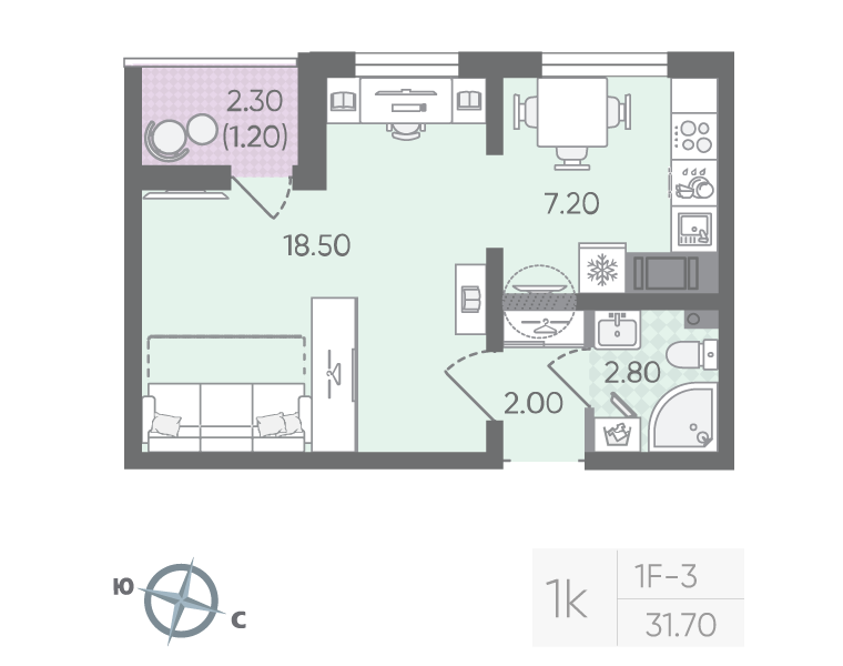 1-комнатная 31 м2 в ЖК Цветной город корпус null этаж 25