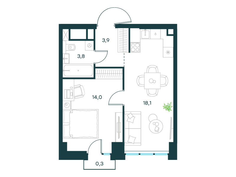 1-комнатная 40 м2 в ЖК Левел Селигерская корпус null этаж 5