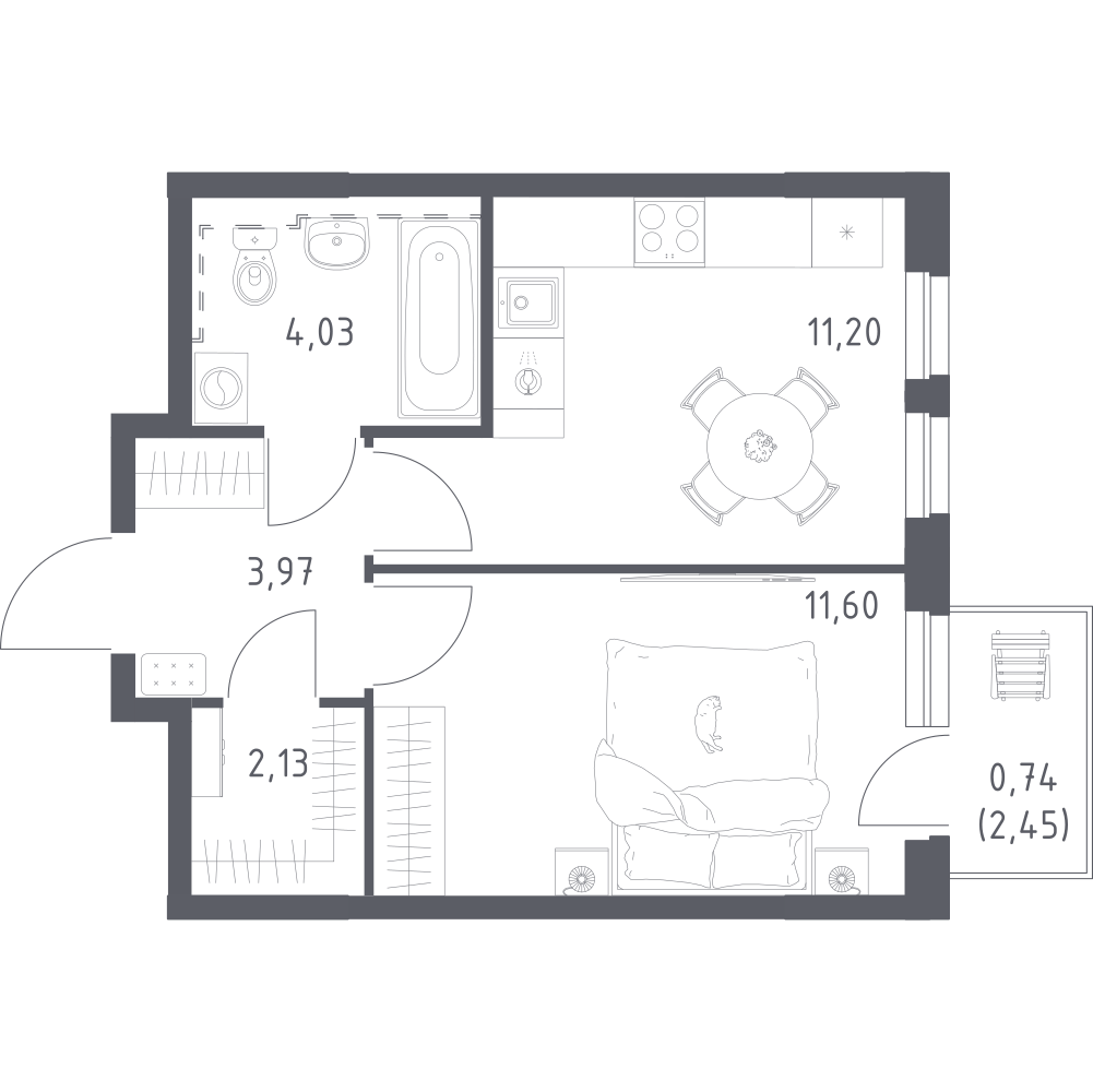 1-комнатная 33 м2 в ЖК Урбан Мартен корпус null этаж 15