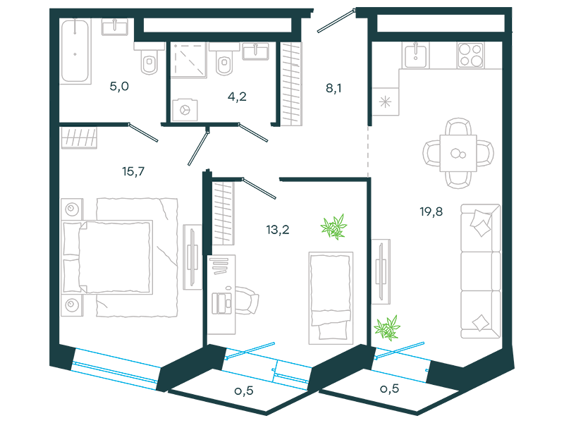 3-комнатная 67 м2 в ЖК Level Стрешнево корпус null этаж 22