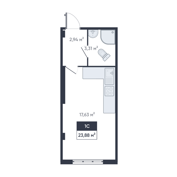 Студия 23 м2 в ЖК Ромашки корпус null этаж 1
