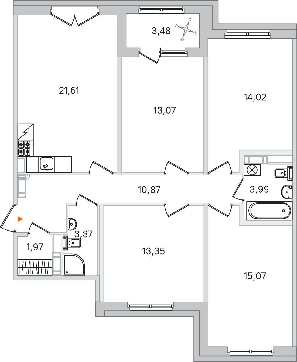 4-комнатная 99 м2 в ЖК Дубровский корпус null этаж 2