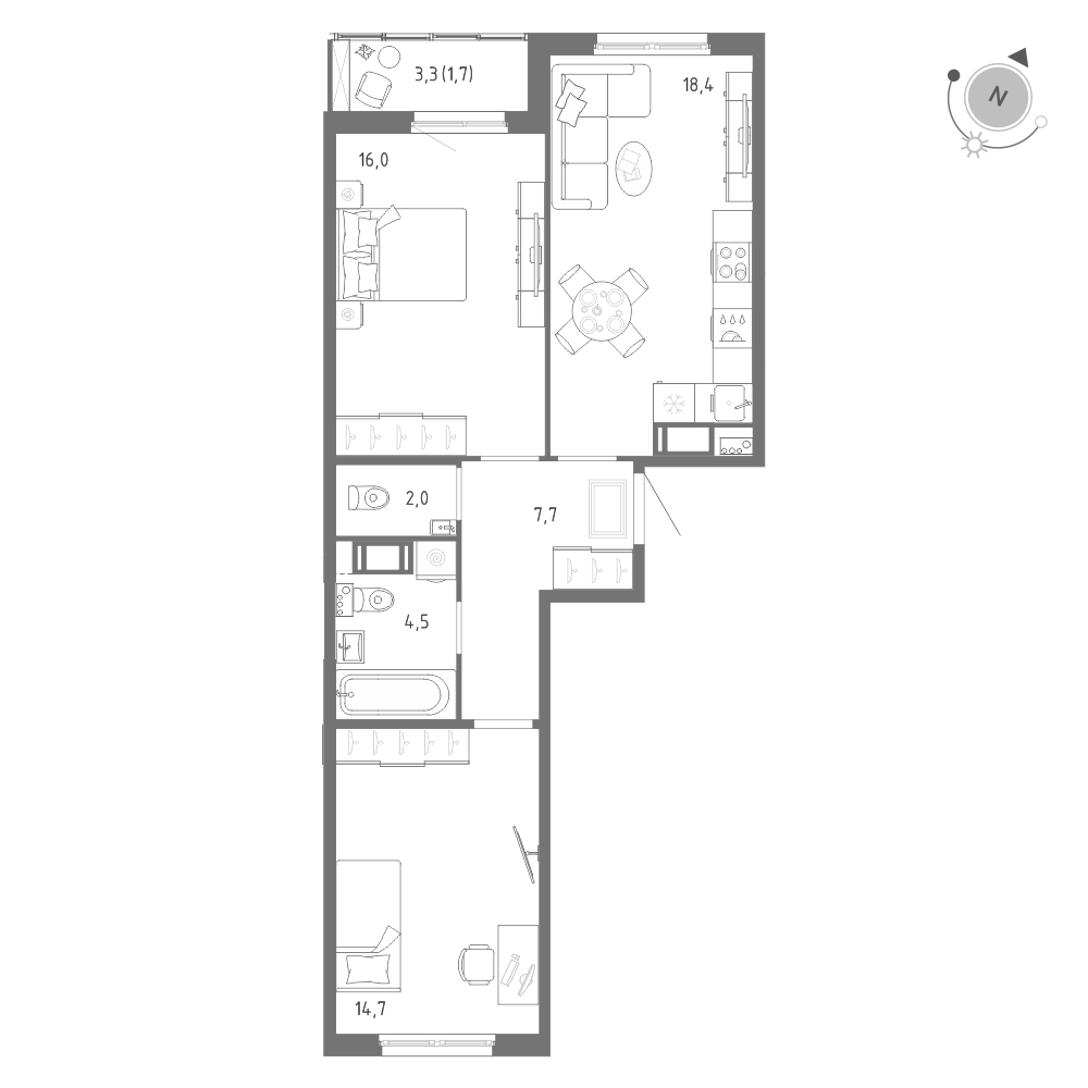 2-комнатная 65 м2 в ЖК Клюква.Парк корпус null этаж 3