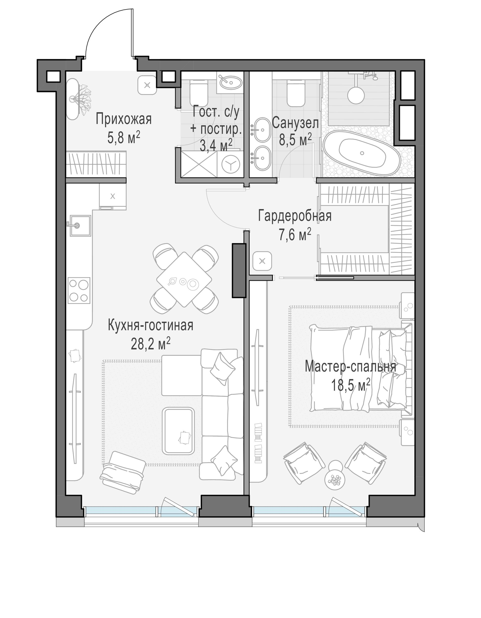 1-комнатная 72 м2 в ЖК Дом «Палашёвский 11» корпус null этаж 6