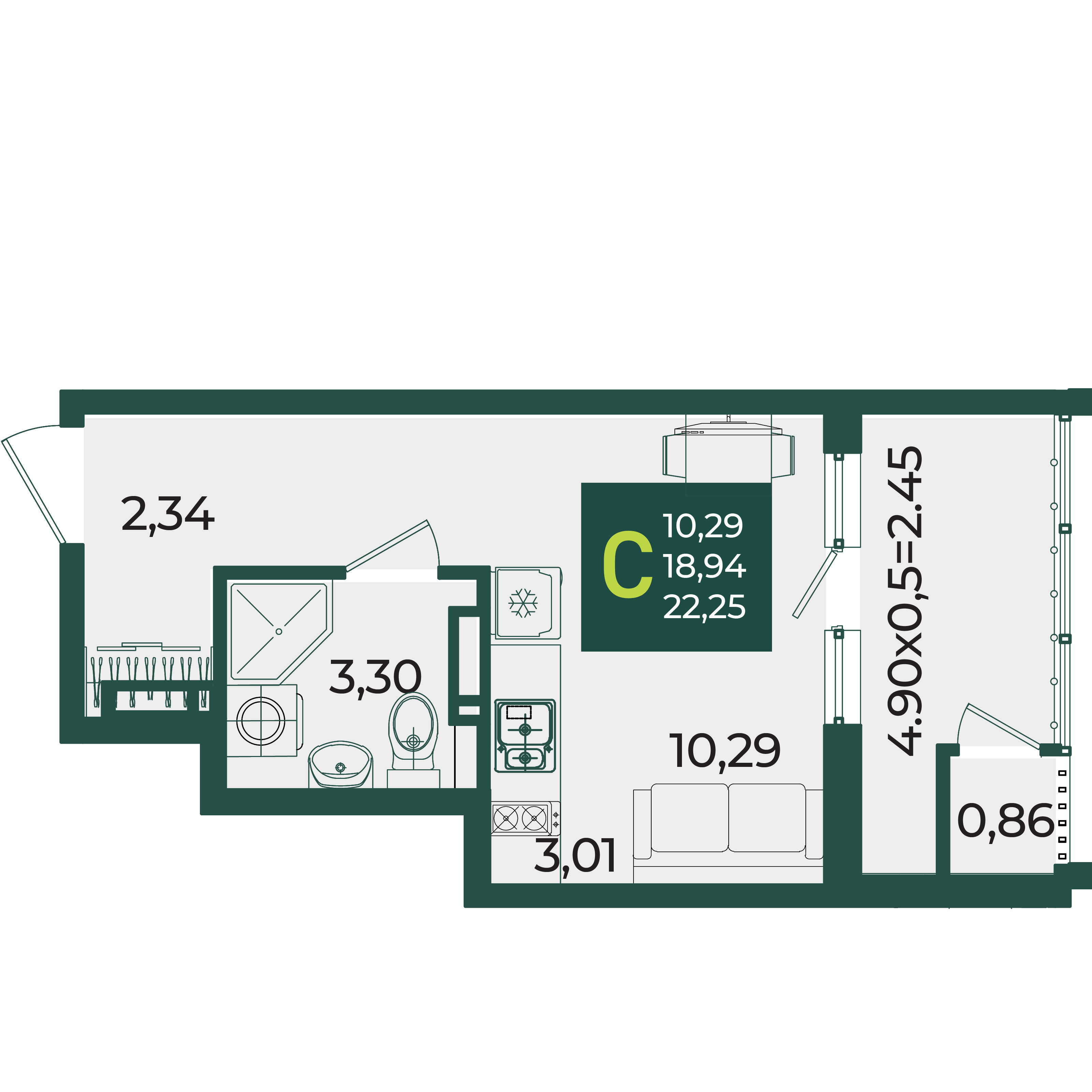 Студия 22 м2 в ЖК Образцово корпус null этаж 15
