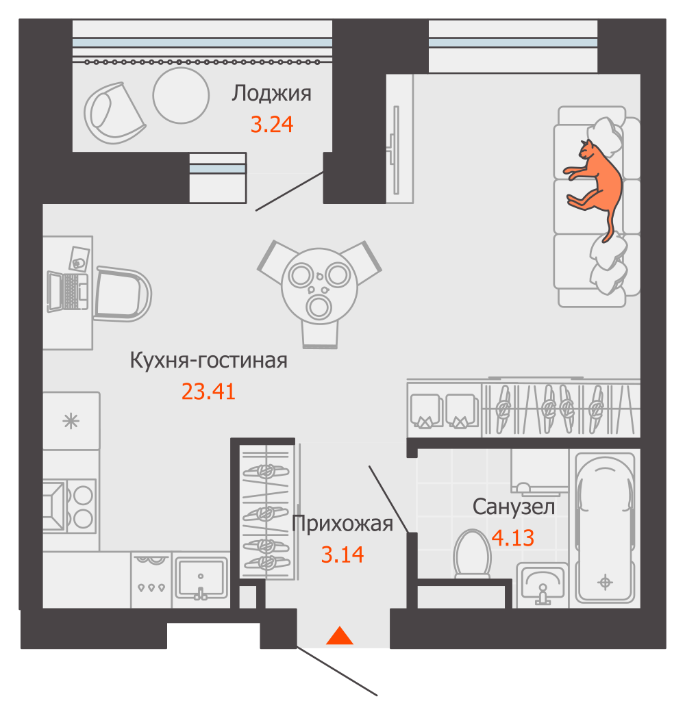 1-комнатная 32 м2 в ЖК Камаполис корпус null этаж 4