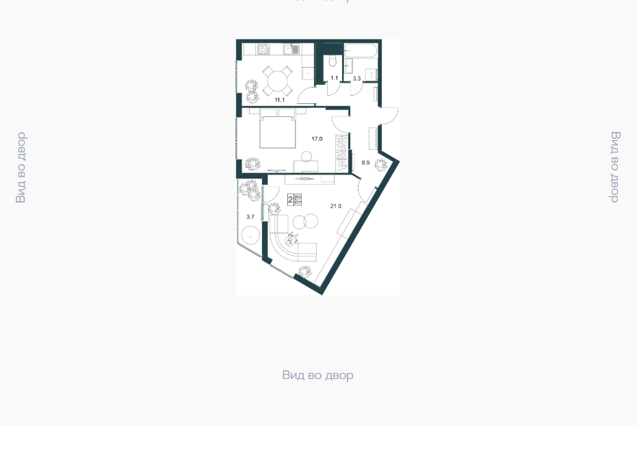 2-комнатная 64.3 м2 в ЖК undefined корпус null этаж 6