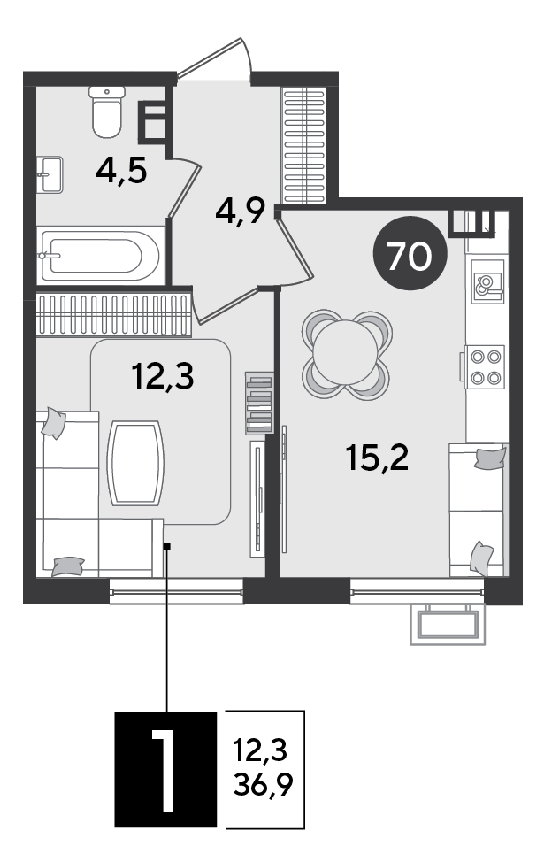 1-комнатная 36 м2 в ЖК Парк Победы 2 корпус null этаж 5