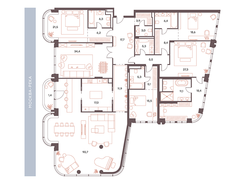 6-комнатная 338 м2 в ЖК Саввинская 27 корпус null этаж 2
