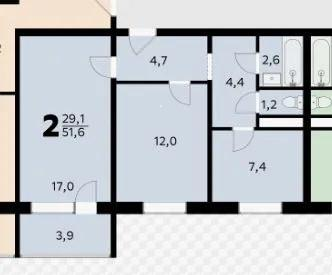 2-комнатная 54 м2 в ЖК undefined корпус null этаж 3