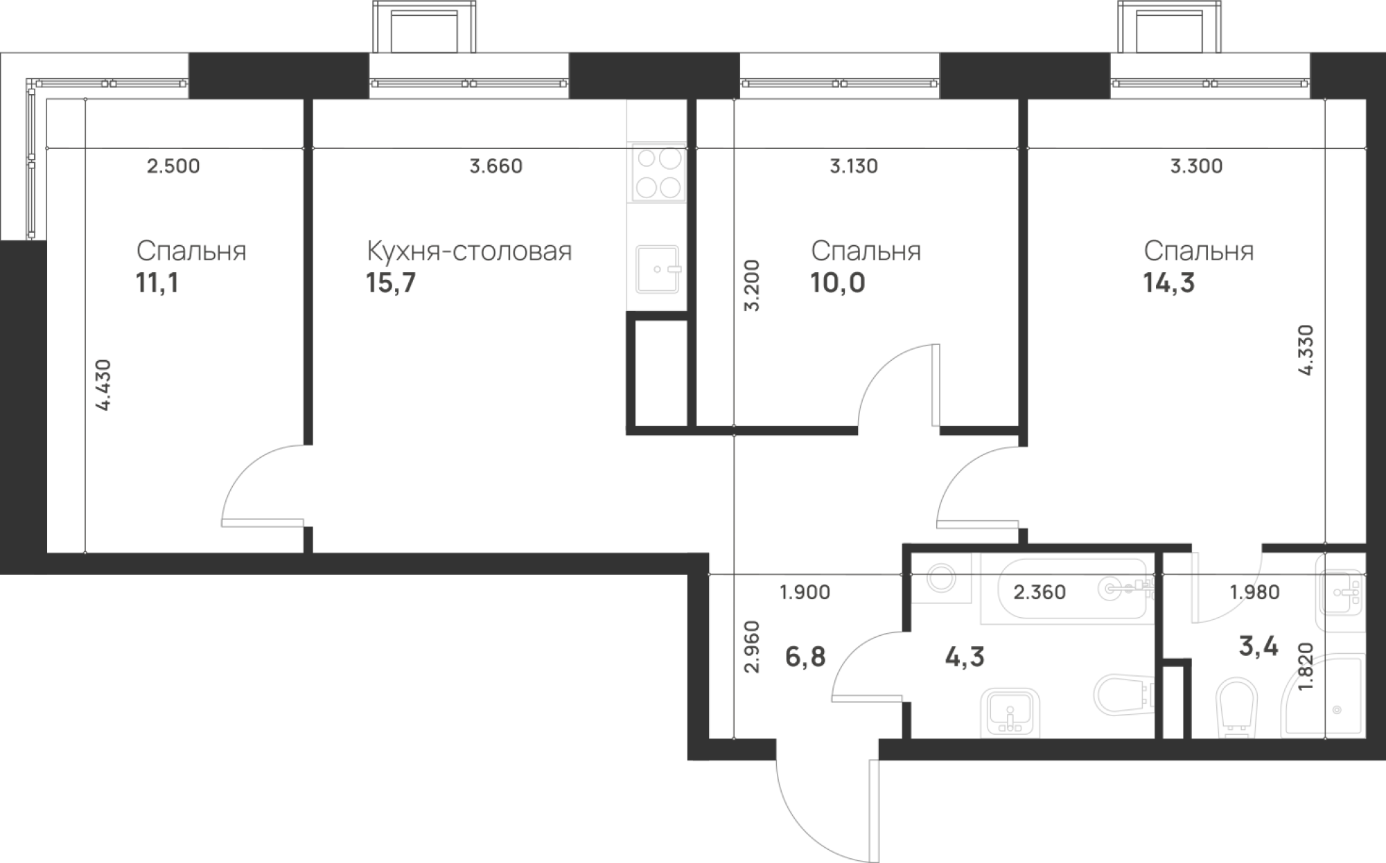 3-комнатная 65 м2 в ЖК Foreville корпус null этаж 8
