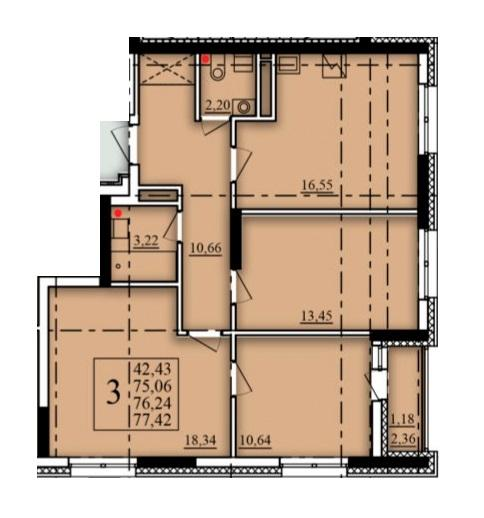 3-комнатная 76 м2 в ЖК Паруса корпус null этаж 12