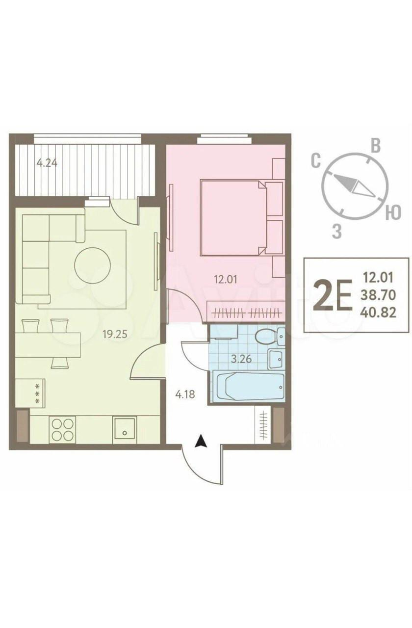 1-комнатная 40.8 м2 в ЖК undefined корпус null этаж 12