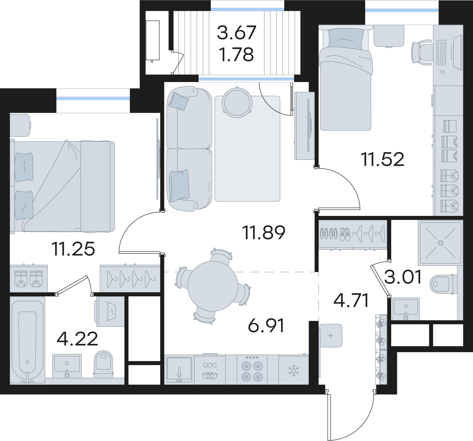 2-комнатная 55 м2 в ЖК GloraX Premium Черниговская корпус null этаж 22