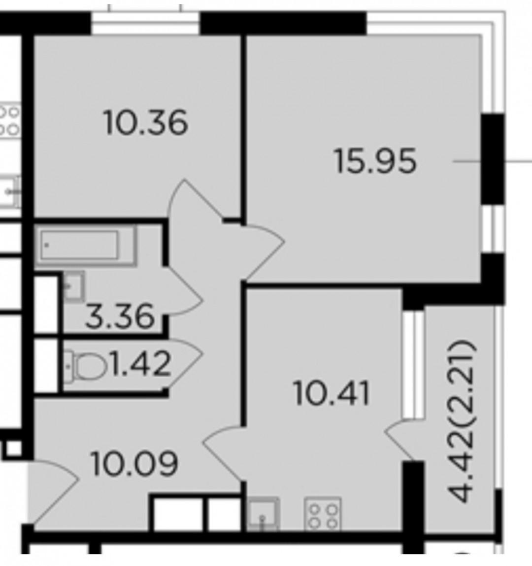 2-комнатная 51.6 м2 в ЖК undefined корпус null этаж 22