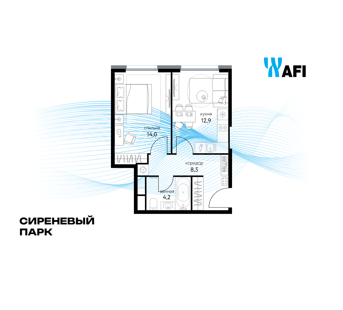 1-комнатная 39 м2 в ЖК Сиреневый парк корпус null этаж 10
