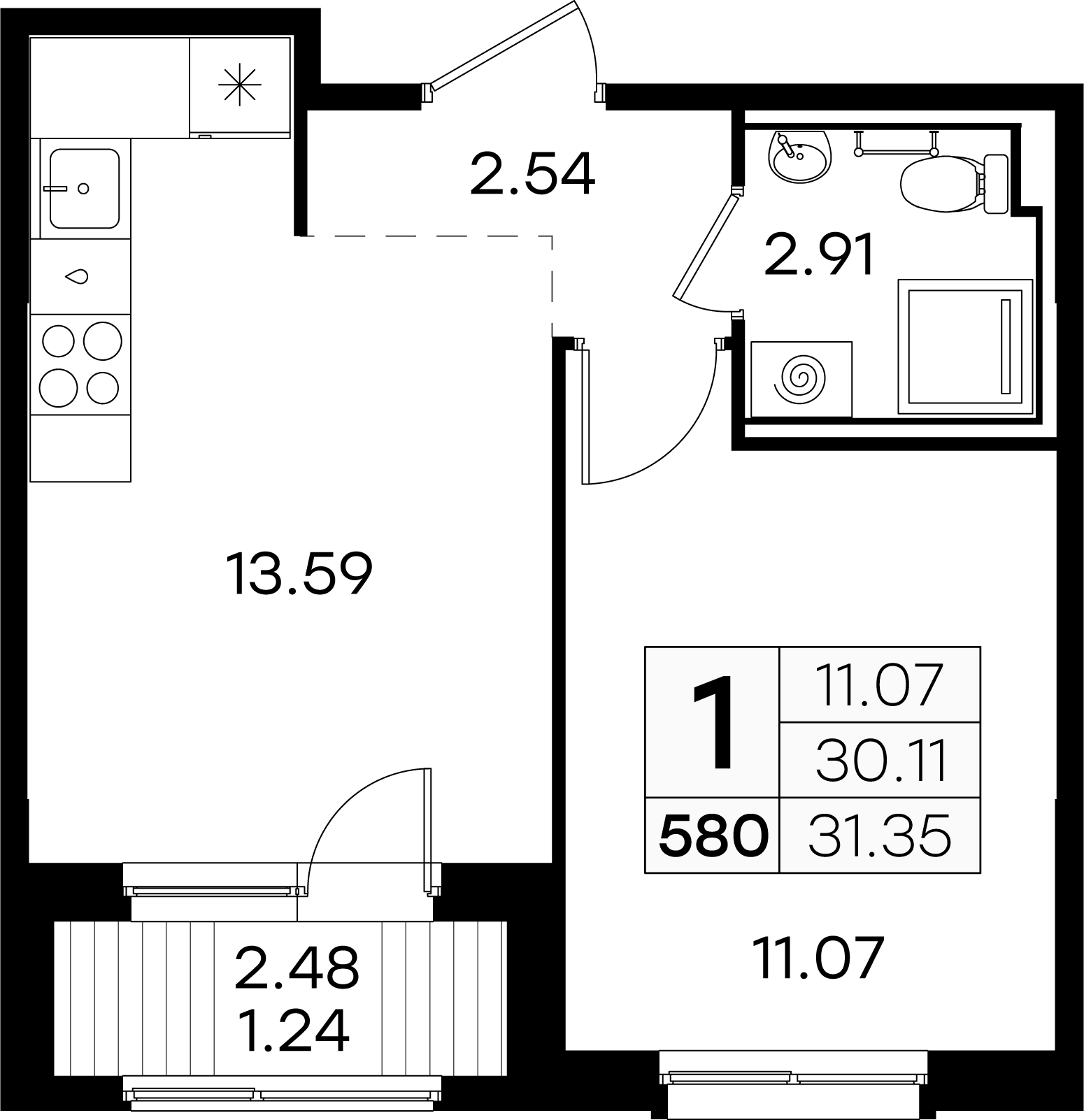 1-комнатная 31 м2 в ЖК Glorax Новинки корпус null этаж 8