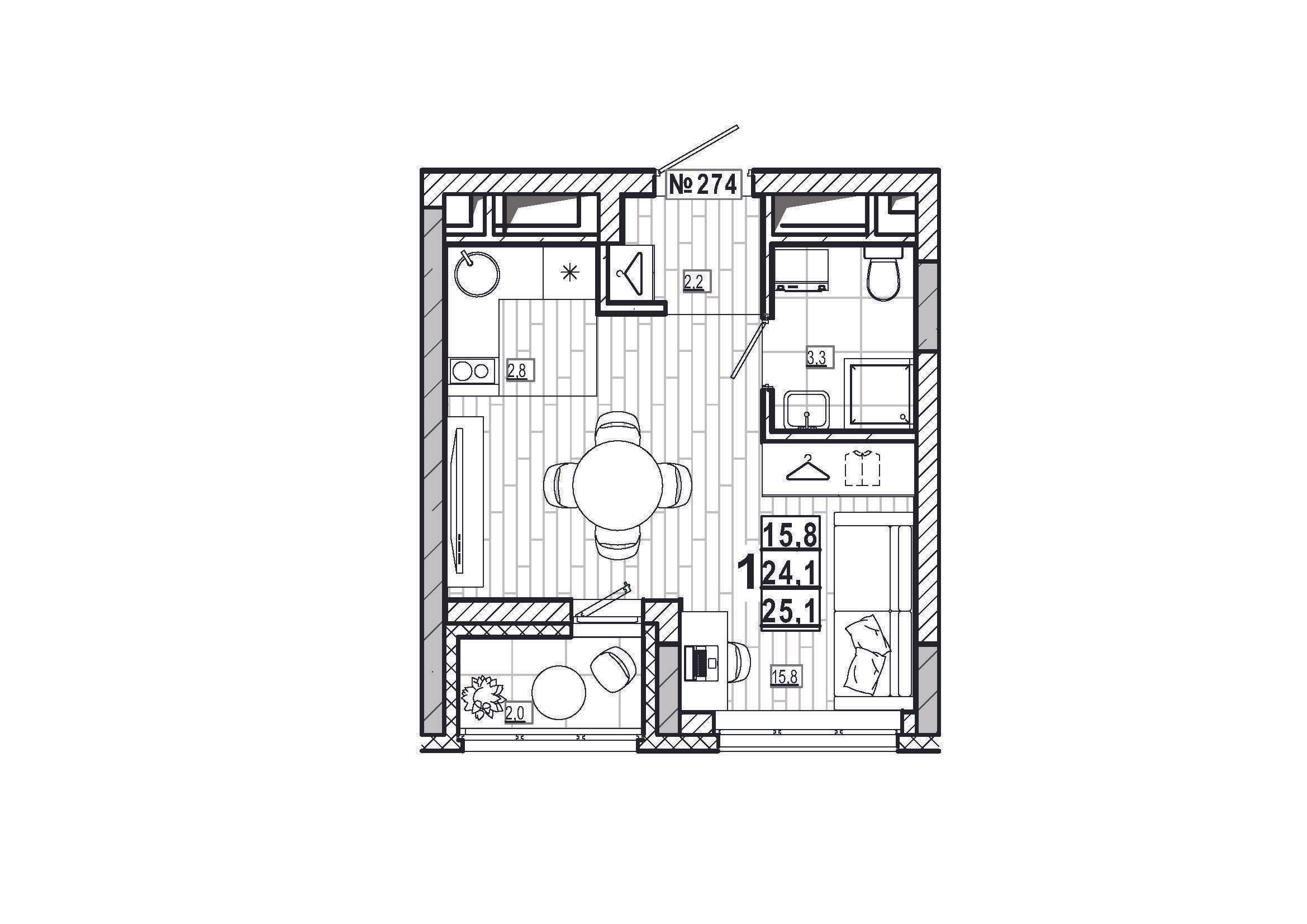 Студия 25 м2 в ЖК Дом на Маяковского корпус null этаж 14