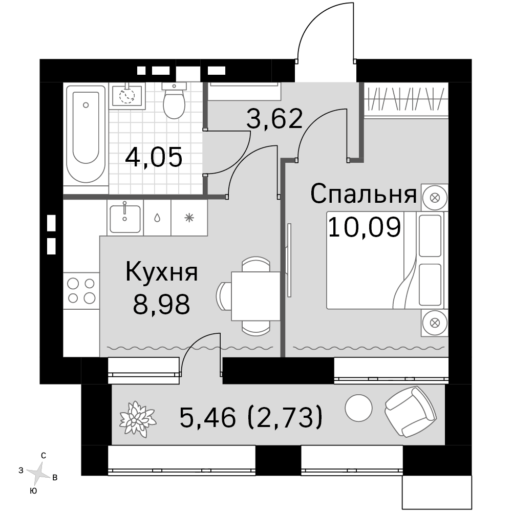 1-комнатная 29 м2 в ЖК Жаворонки Клаб корпус null этаж 4