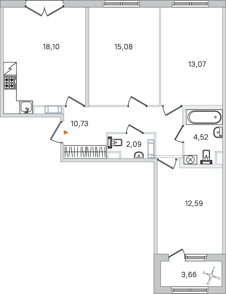 3-комнатная 78 м2 в ЖК Дубровский корпус null этаж 3
