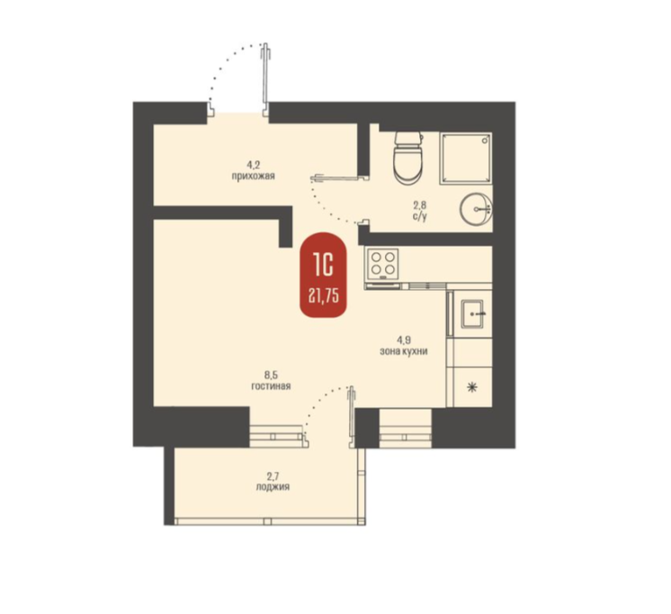 Студия 21.8 м2 в ЖК undefined корпус null этаж 13