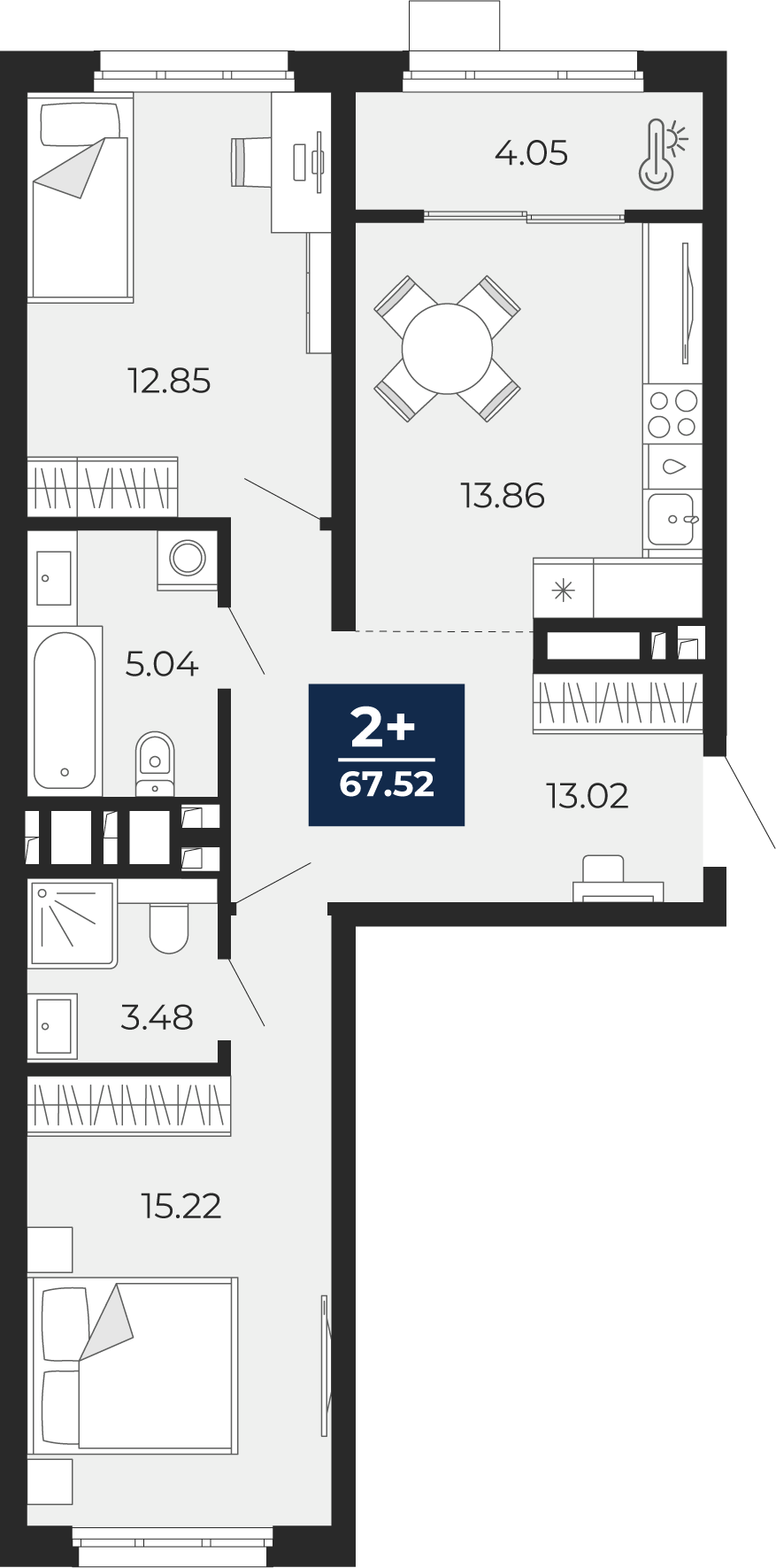 2-комнатная 67 м2 в ЖК Беринг корпус null этаж 11